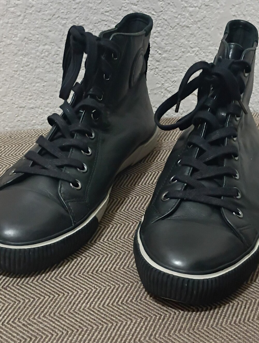 All Saints Men'sBlack Leather, High-Top Sneakers with White Soles EU 43 Size 10 - Picture 2 of 7